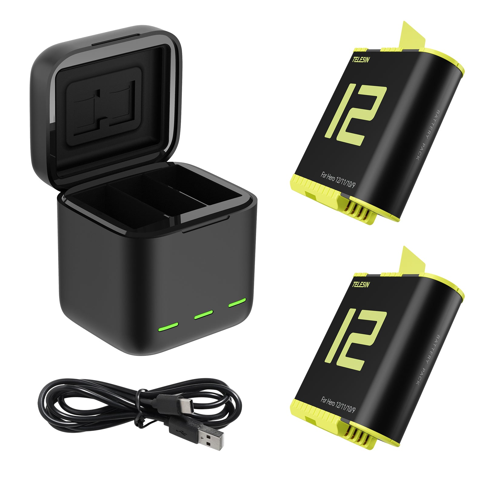 TELESIN GP-BNC-901-B For GoPro Hero 12 / 11 / 10 / 9 Battery Charging Case with 2 Battery TELESIN GP-BNC-901-B For GoPro Hero 12 / 11 / 10 / 9 Battery Charging Case with 2 Battery